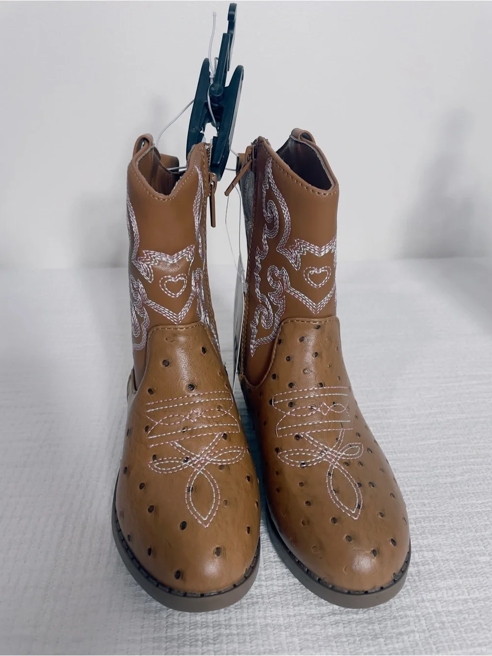 PAWZ Girls Brown Western Embroidered Pull-On Boots